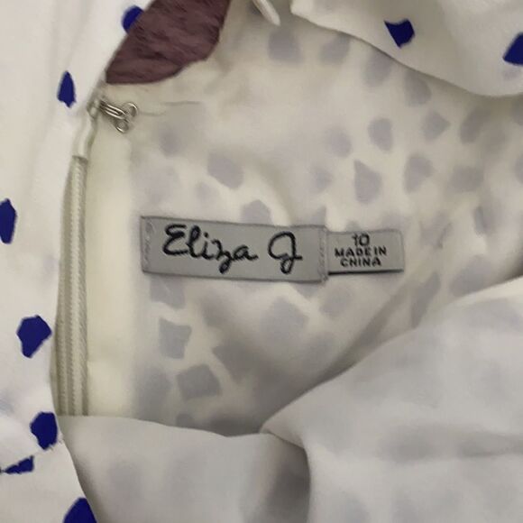 Eliza J Blue & White Multi Print Design Keyhole Dress Feminine Party Event - Picture 14 of 14